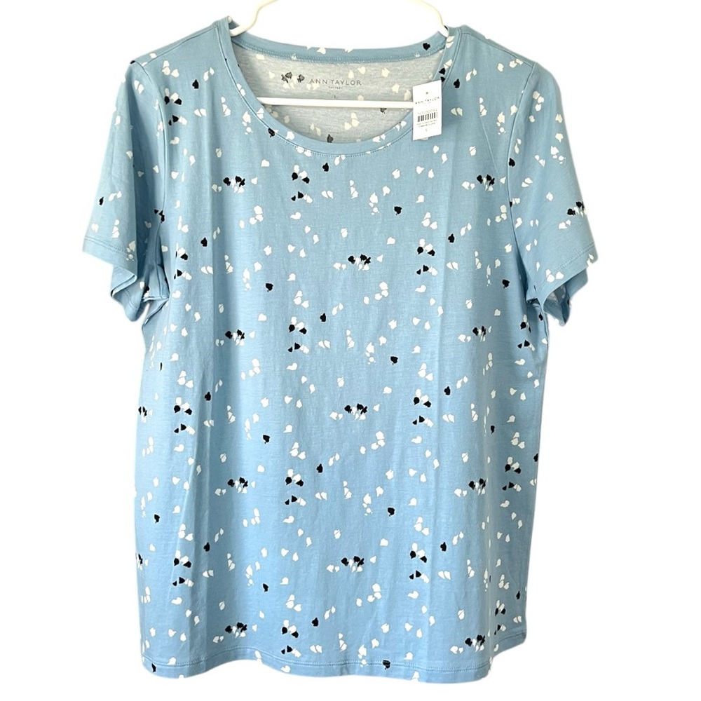 Ann Taylor Factory Blue with White and Black Specks Short Sleeve Top Size L